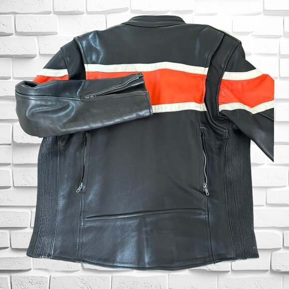VINTAGE/RETRO BIKER JACKET BLACK/ORANGE ITALIAN LEATHER - HARD TO FIND - Picture 2 of 15